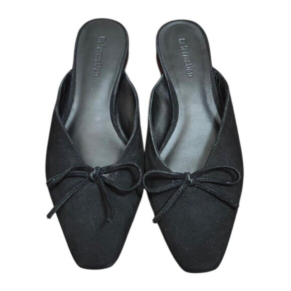 Reformation Black Suede Bow Loafers Women’s Size 5.5 Square Toe Slip-On - Picture 3 of 11